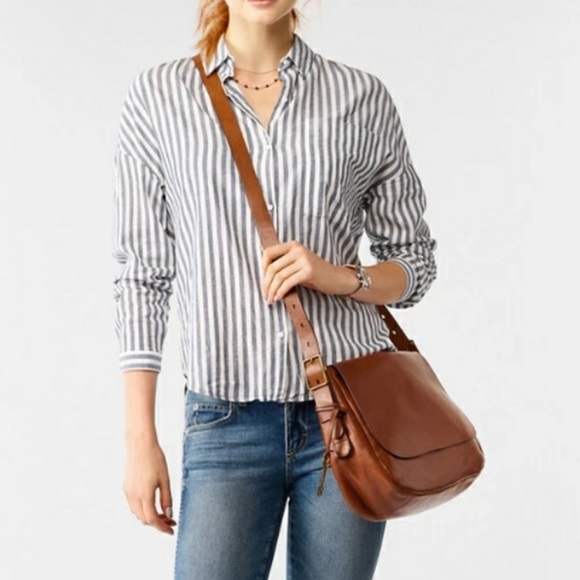 Fossil Harper Large Leather Flap Crossbody Mixed Media Print Minimalist - Picture 3 of 9